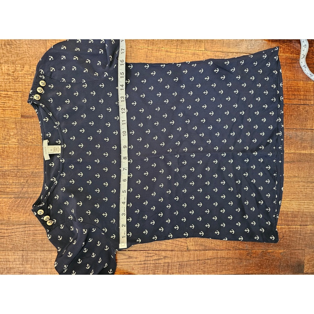 J.Crew Navy Ancor Print 100% Silk 3/4 Sleeve Lightweight Cottagecore Blouse sz00 - Picture 3 of 7